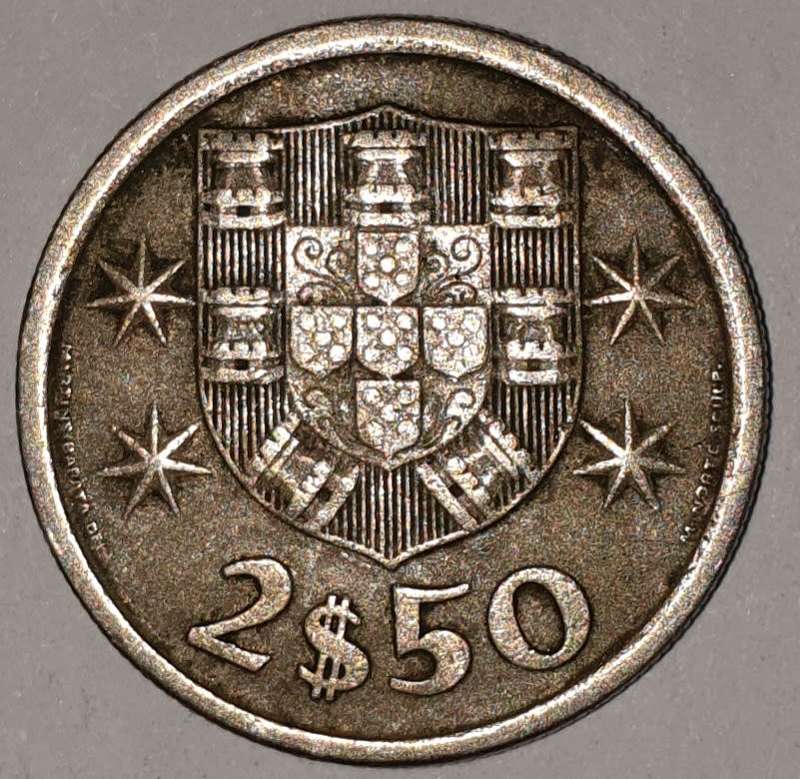1964 - 2.5 ESCUDOS - 2$50 - 2 1/2 - PORTUGAL - PORTUGUESA - KM#590 - COPPER-NICKEL - PORTUGUESE